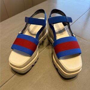 Stella McCartney White, Blue+Red Elastic Flat Wedgies